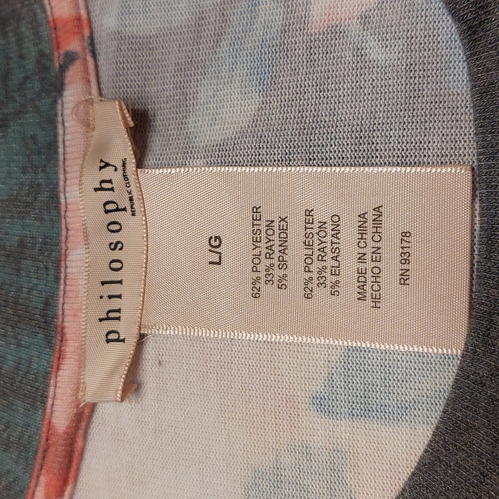 Philosophy Gray and Pink Floral Tunic Top L EUC - Picture 2 of 12